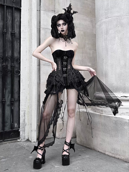 Hell Alice Gothic Dark Fishbone Strap Birdcage Corset Dress Set