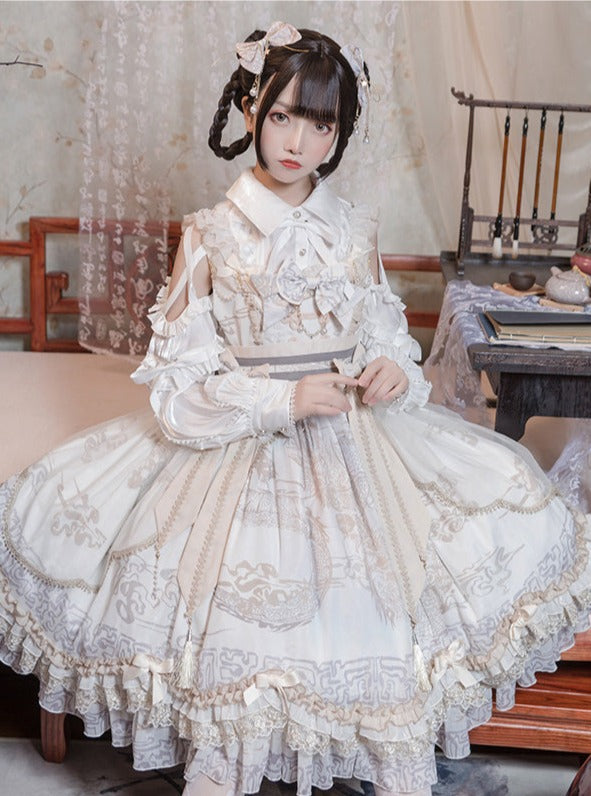 Cross Shoulder Waist Mark Ribbon Dress