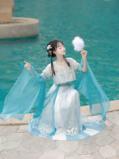 Blue Falling Sea Chinese-style Embroidery Fairy Suit