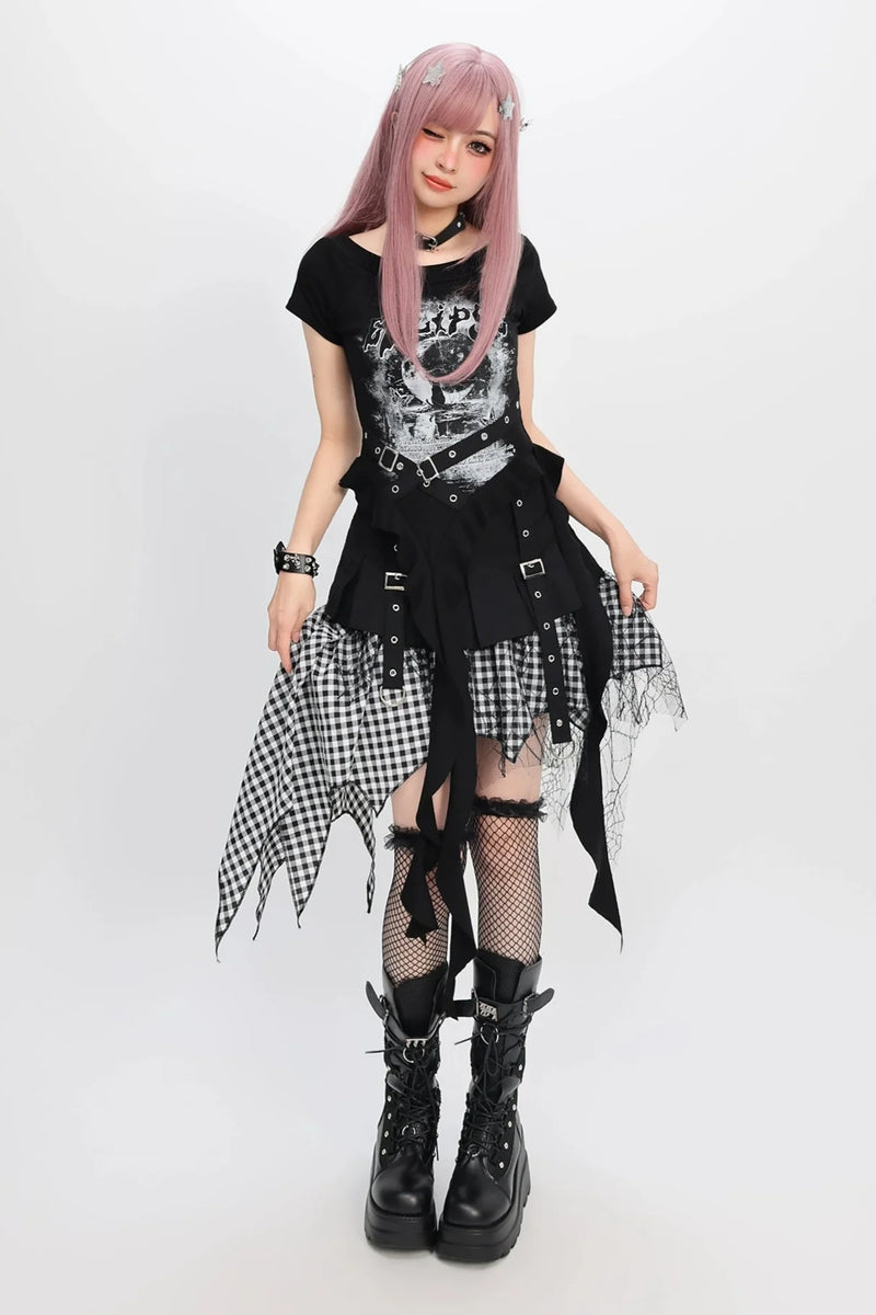 Dark Subculture Top + Plaid Skirt