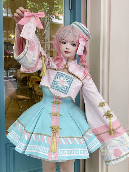 [pre-order] Little Jiangshi Pink Lolita Sweet Dress + Jacket + Hat + Ribbon