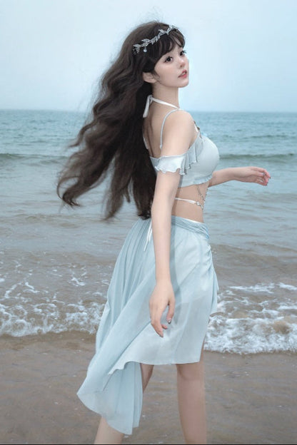 Light Blue Split Mermaid Swimsuit Set