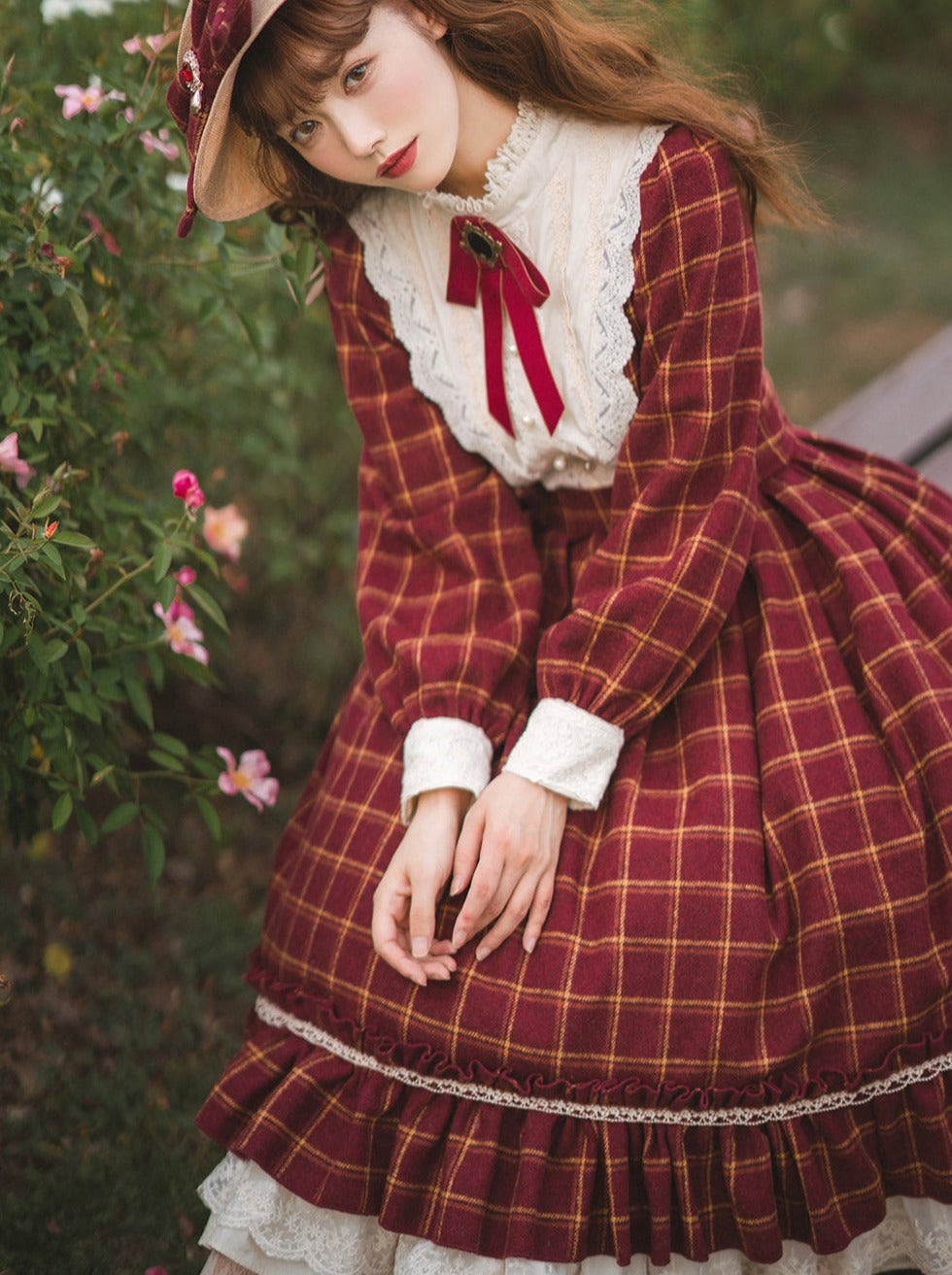 Retro Girl Volume Check Lolita Dress [pre-order]