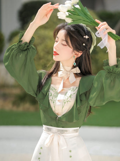 Lolita Chinese-style Top + Camisole + Long Skirt + Ribbon