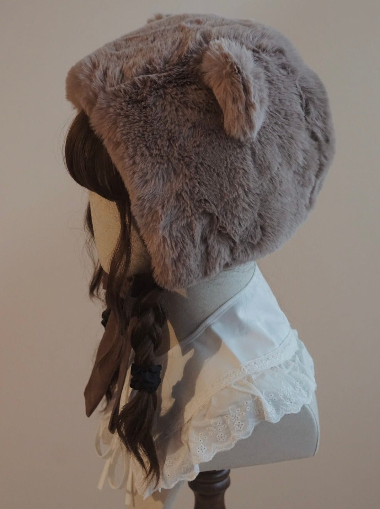 Fur Bear Velour Ribbon Hat