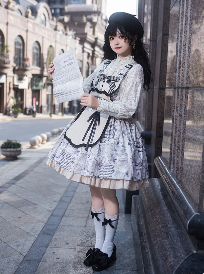 Retro Doll Apron Print Suspender Skirt Dress