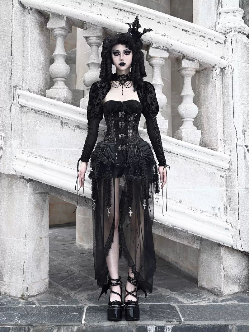 Hell Alice Gothic Dark Fishbone Strap Birdcage Corset Dress Set