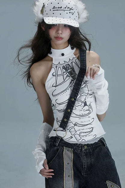 Y2k Sleeveless High Neck Top