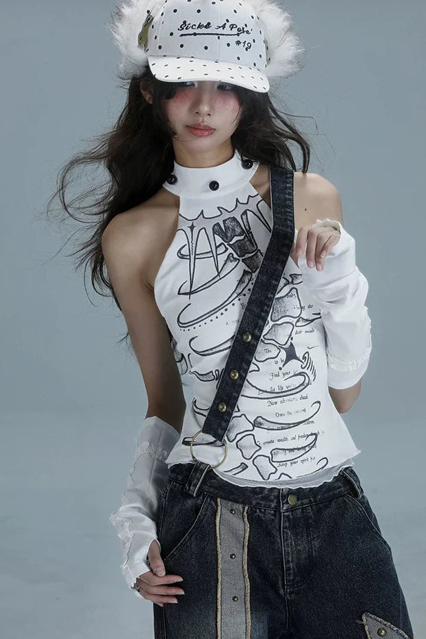 Y2k Sleeveless High Neck Top