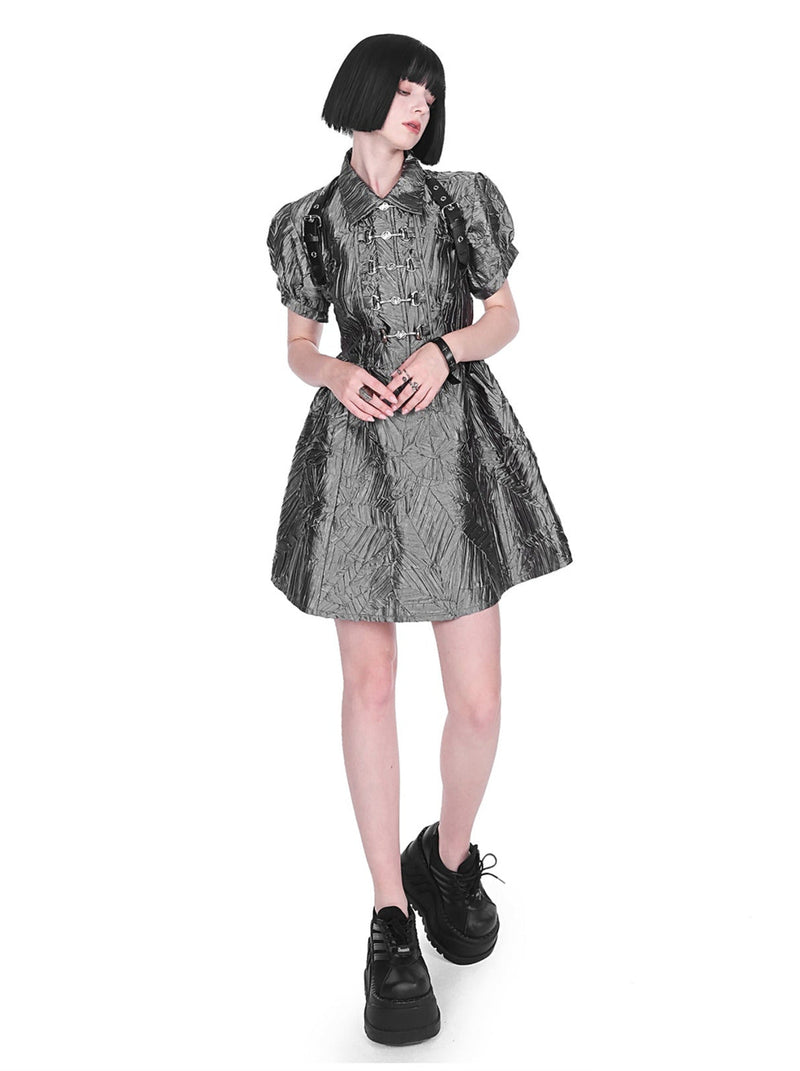 Dark Punk Metallic Puff Sleeve Chinese-style Dress