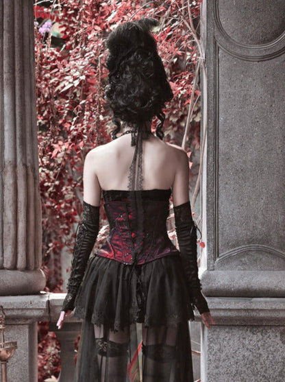 Duchess Gothic Velvet Long Tail Belt Suspender Tulle Dress Suit