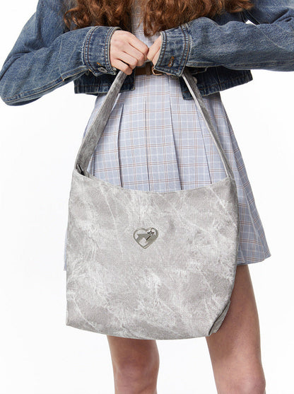 Sweet Cool Denim Print Soft Leather Shoulder Bag