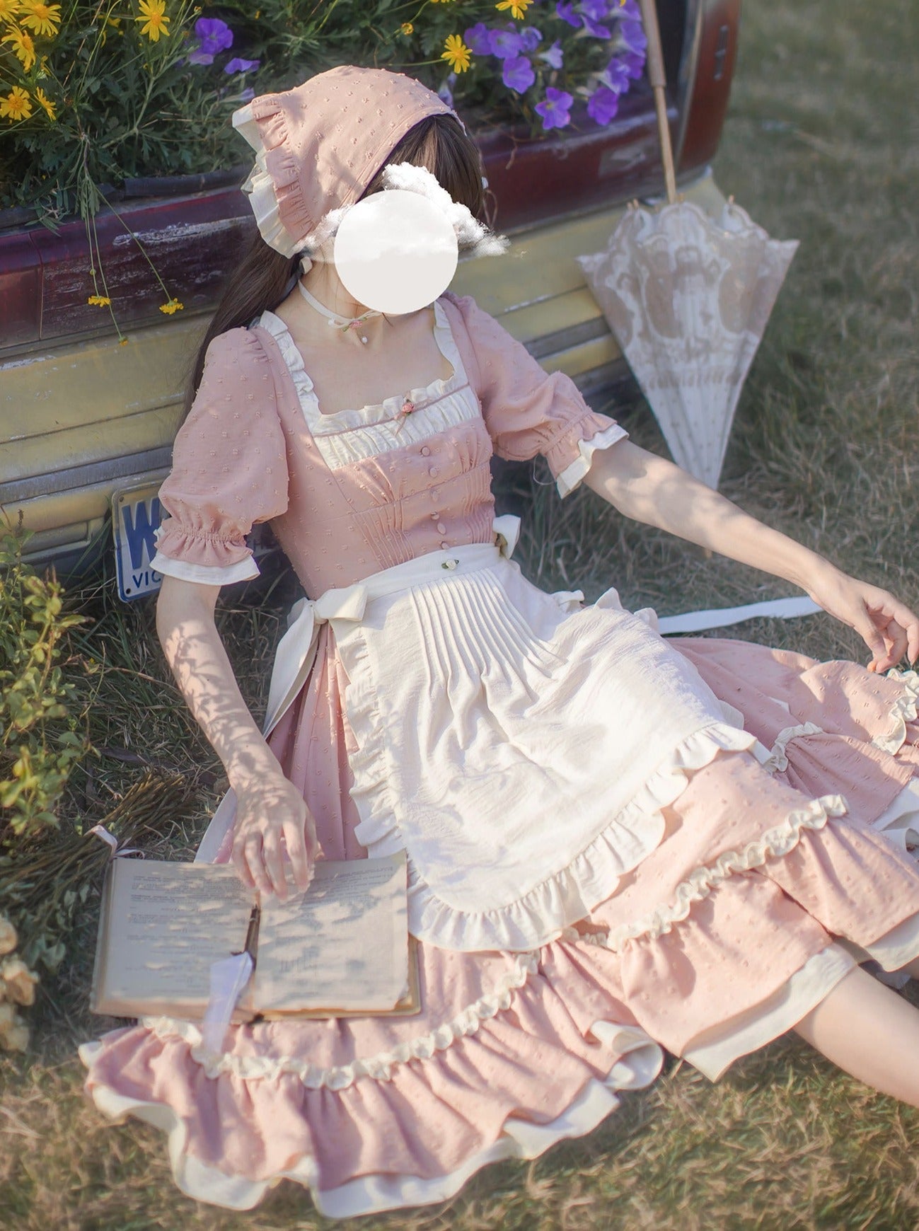 French Girly Retro Dress + Apron + Head Scarf