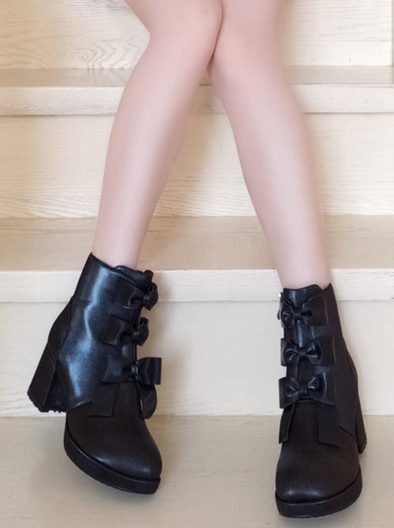 Sweet Ribbon Round Toe Short Boots