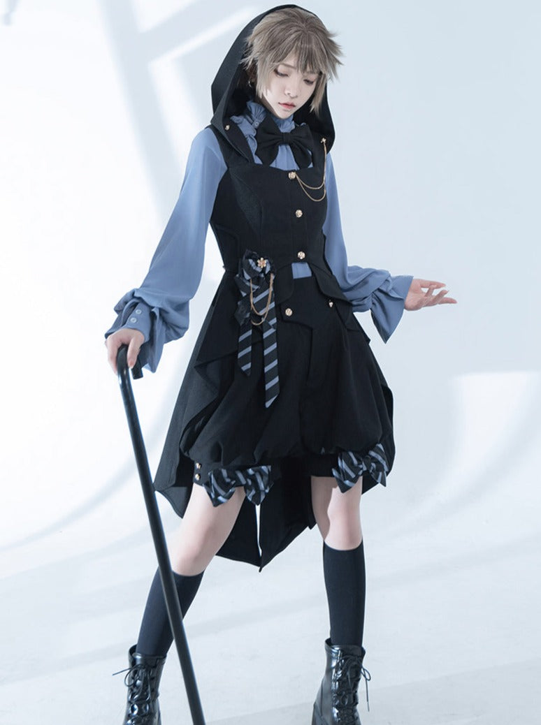 Line Prince Lolita Hooded Long Vest + Dark Blue Shirt + Balloon Ribbon Pants [pre-order]