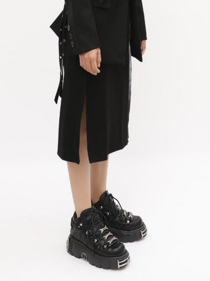 Dark Punk Retro Leather Metal Power Sole Sneaker Shoes