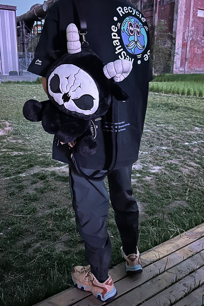 Death Black White and Red Devil Dark Punk Plush Backpack