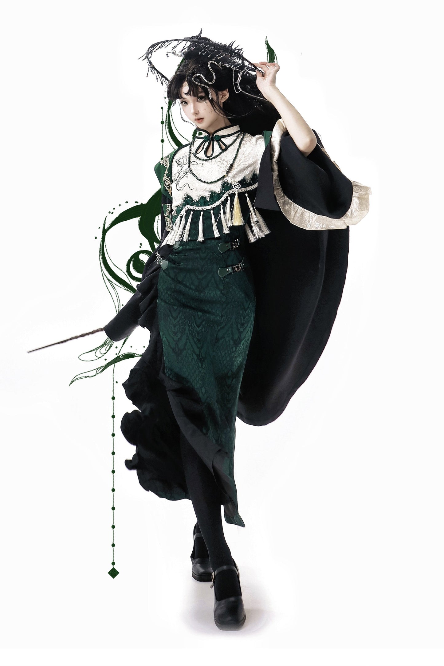 [pre-order] Chinese-style Snake Coat Hoodie Cape Tassel Dress Suit
