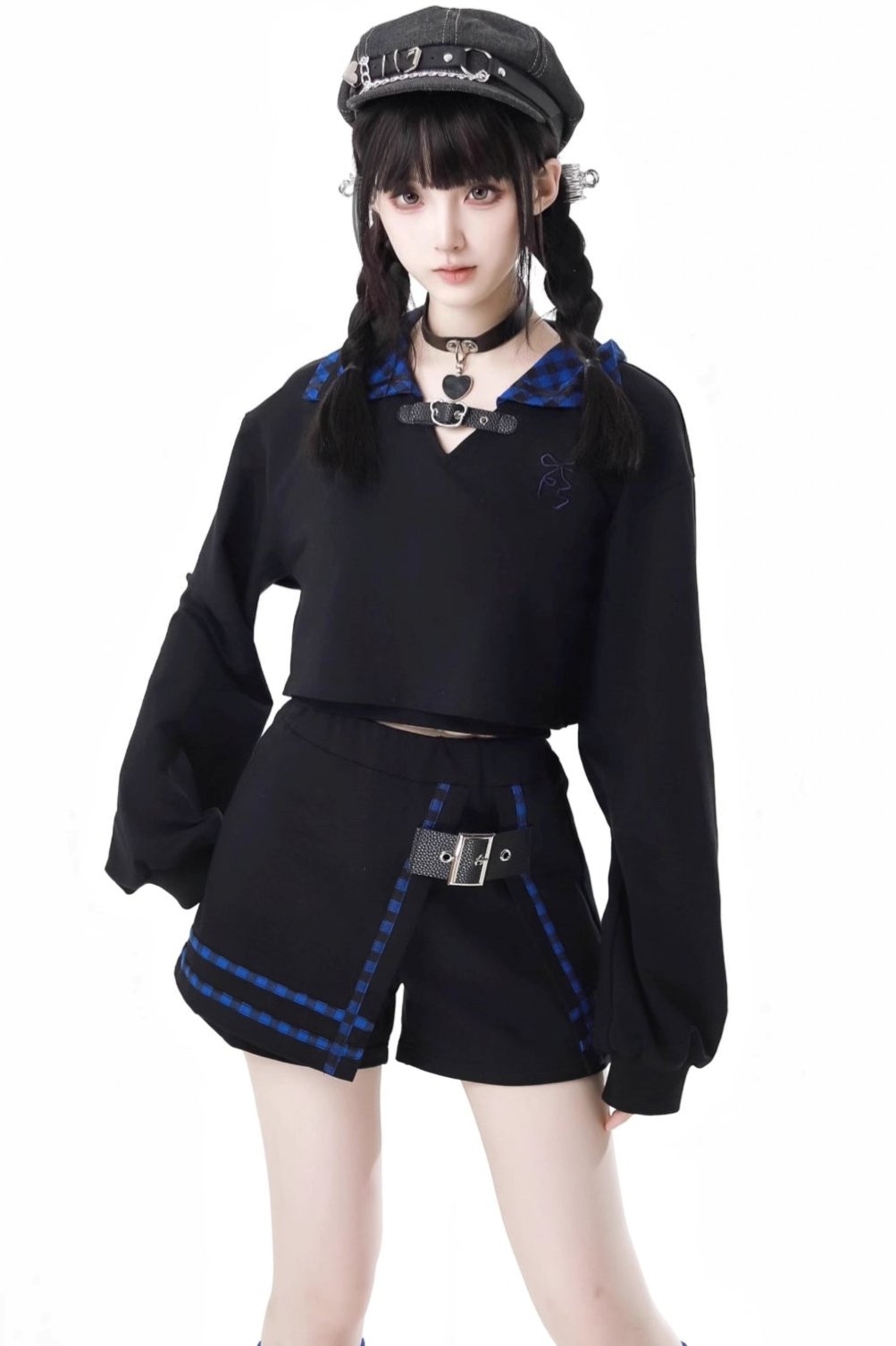Blue Grid Cat Ear Set