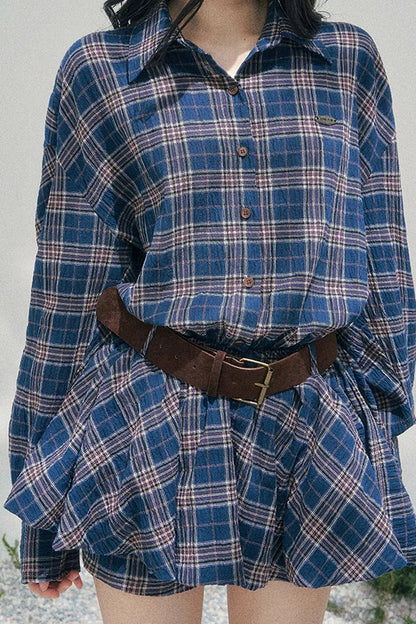 American Polo Collar Check Dress + Pants + Belt