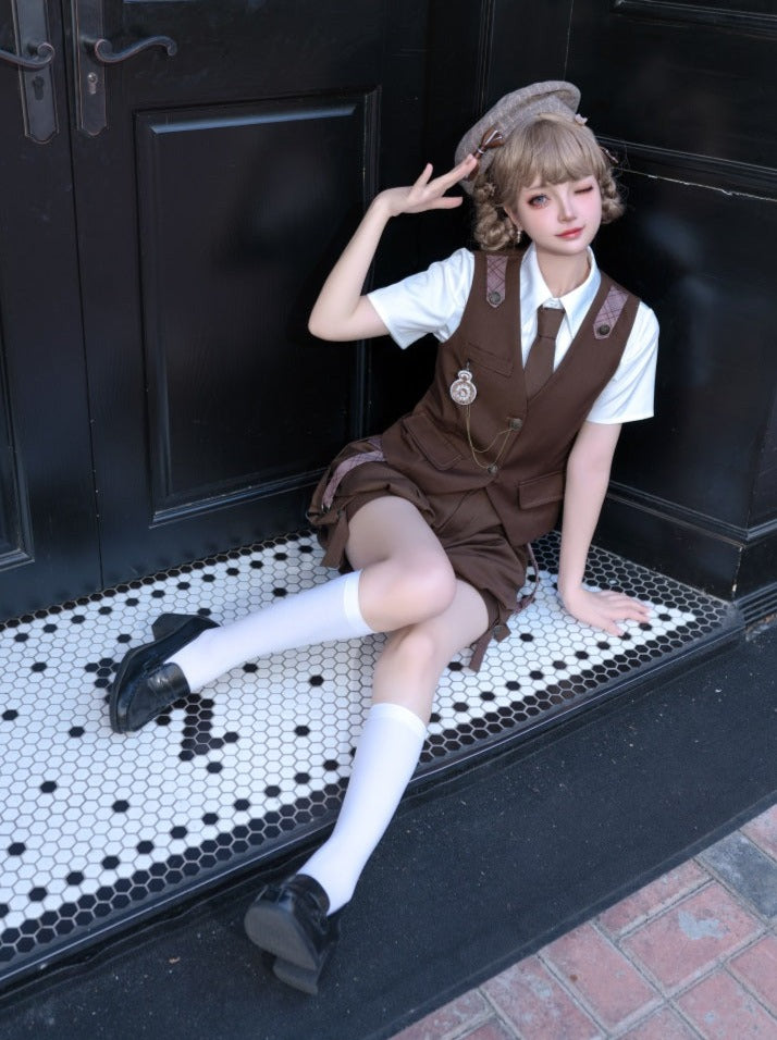 Retro Boy Brown Vest + Shirt + Balloon Pants