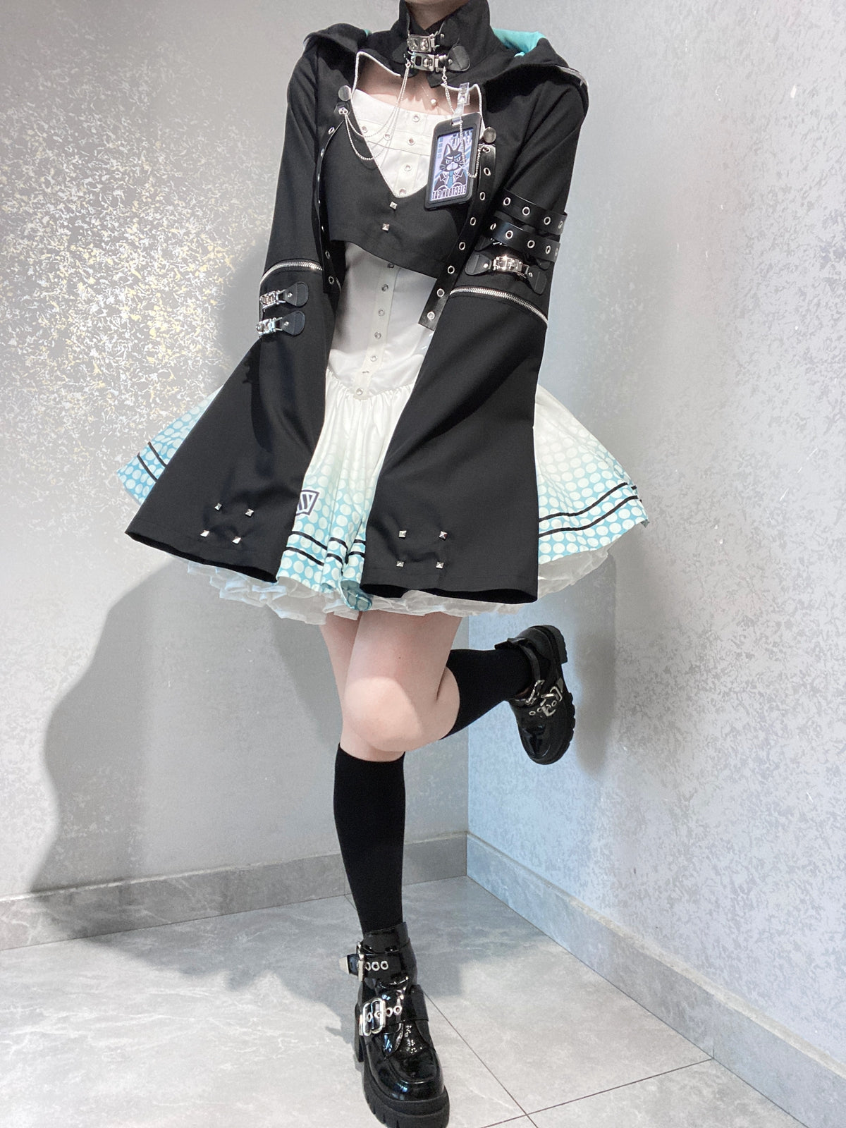 [pre-order] Daily Gothic Retro Punk Style Hooded Jacket + Pleated Jumper Skirt