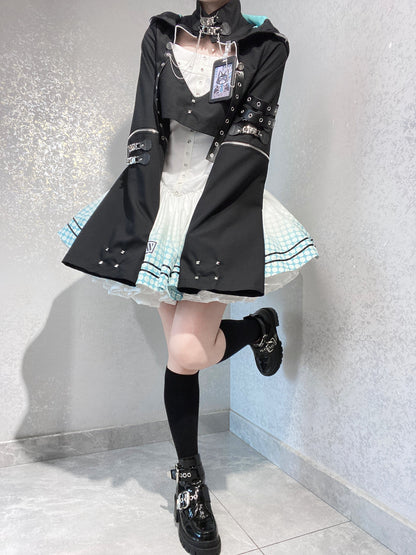 [pre-order] Daily Gothic Retro Punk Style Hooded Jacket + Pleated Jumper Skirt