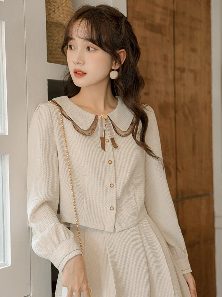 Retro Girly Short Shirt + Flare Skirt