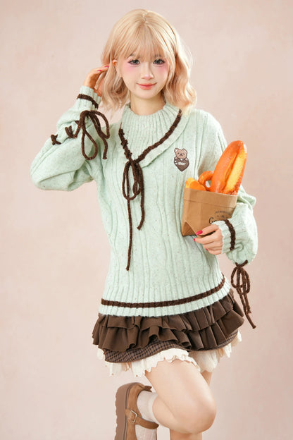 Mint Bear Knit Top + Tiered Skirt