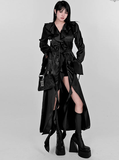 Cool Ruffle Tassel Drawstring Long Shirt Dress