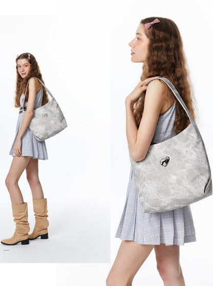 Sweet Cool Denim Print Soft Leather Shoulder Bag