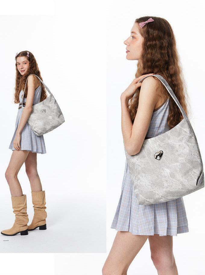 Sweet Cool Denim Print Soft Leather Shoulder Bag