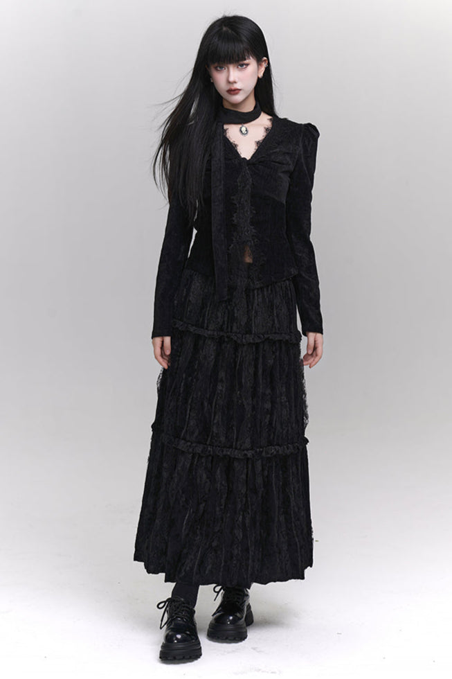 Velvet V Neck Top + Mode Ghost Skirt