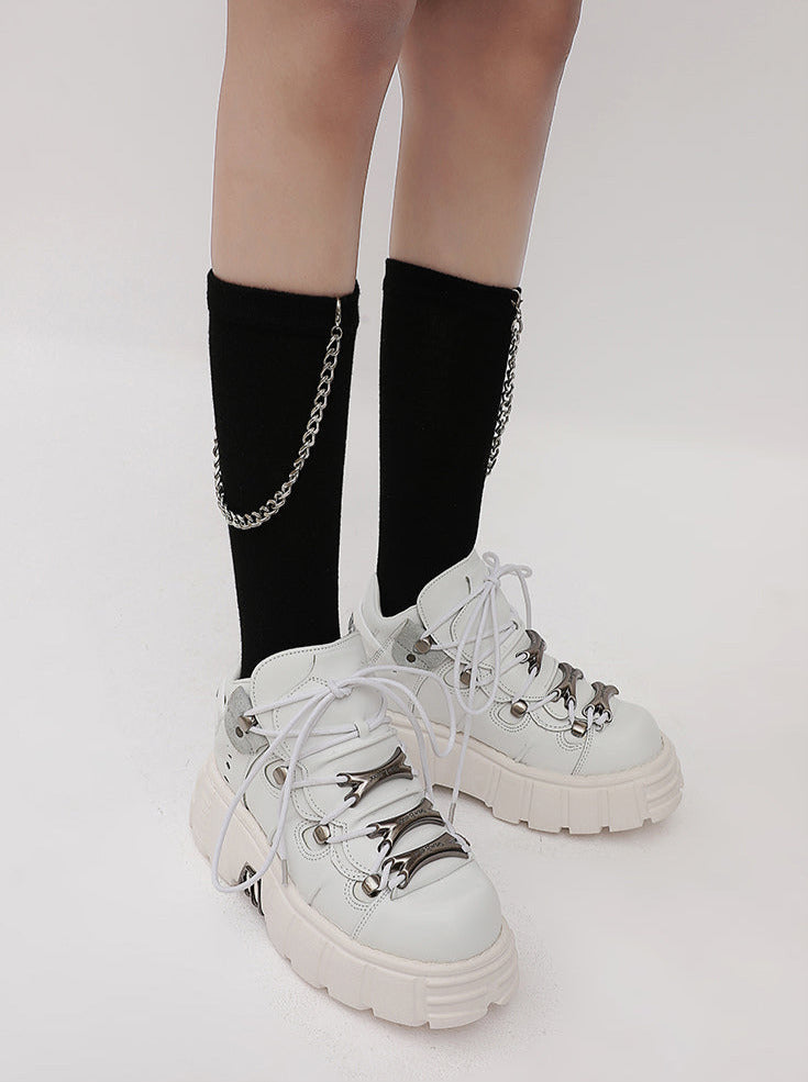 Dark Punk Retro Leather Metal Power Sole Sneaker Shoes