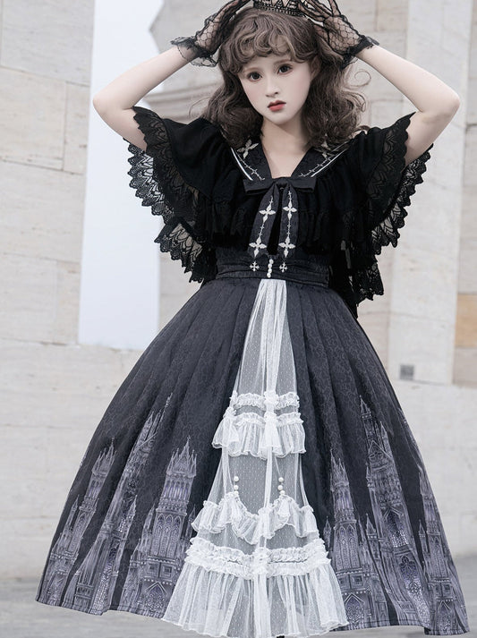 Gothic Suspender Skirt + Shawl