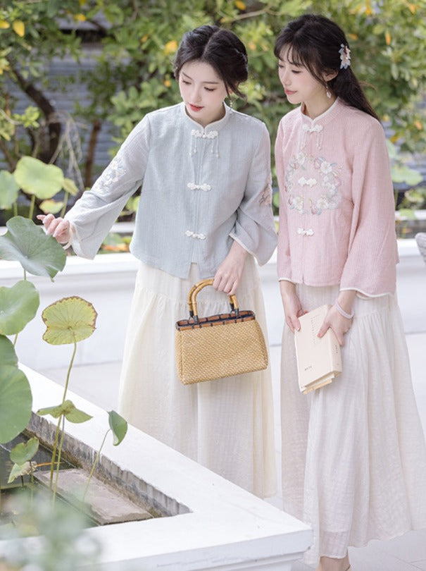 Spring Chinese-style Top + Long Skirt