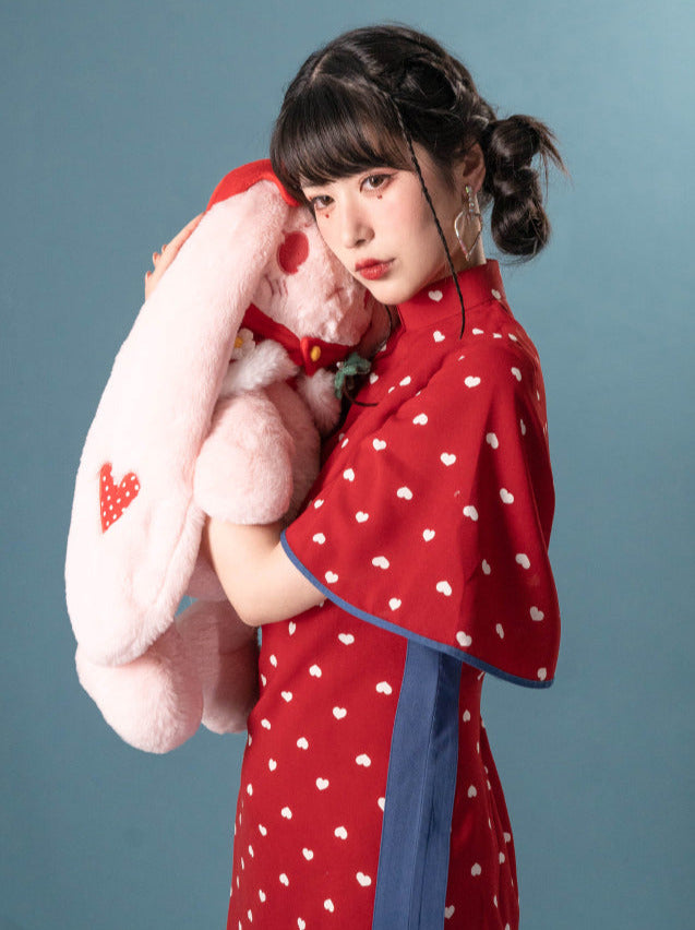 Back Open Love Denim Element Stand Collar Cheongsam Dress