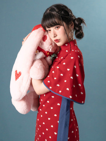 Back Open Love Denim Element Stand Collar Cheongsam Dress