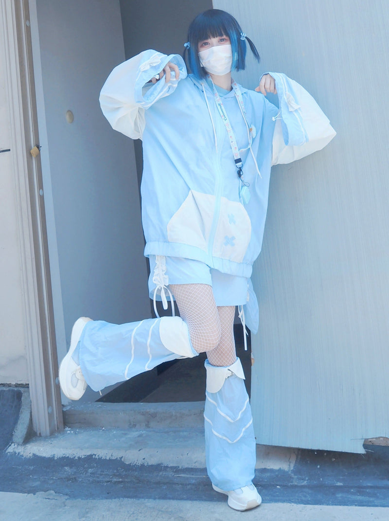 [angel Style] Aqua Angel Subculture Hooded Hoodie + Ribbon Shorts + Leg Warmers