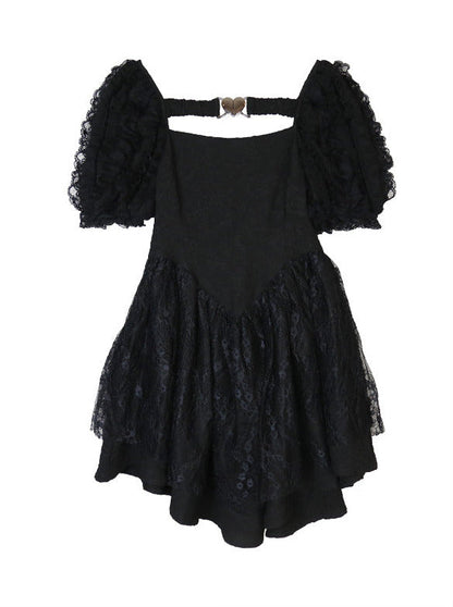 Pure Desire Metal Heart Volume Puff Sleeve Dress