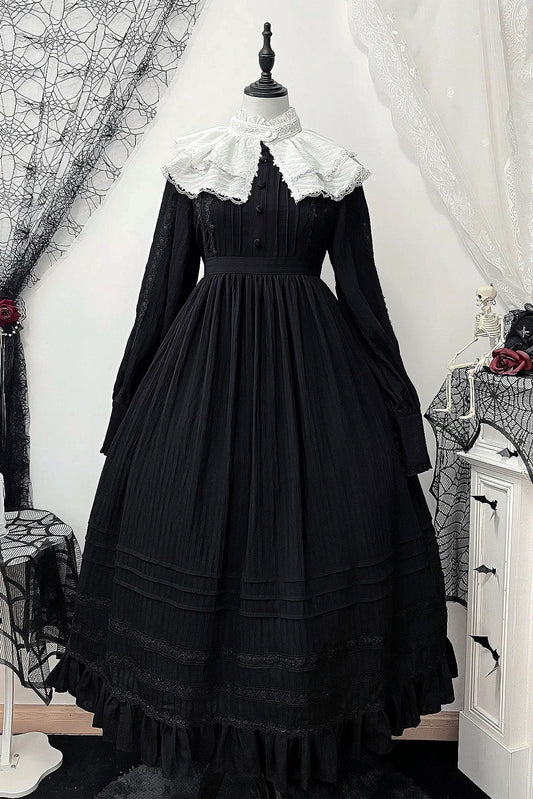 Dark Gothic Long Dress + Lace Collar