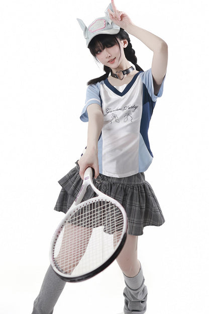 Blue Jersey Design Top + Ruffle Skirt + Hooded Top