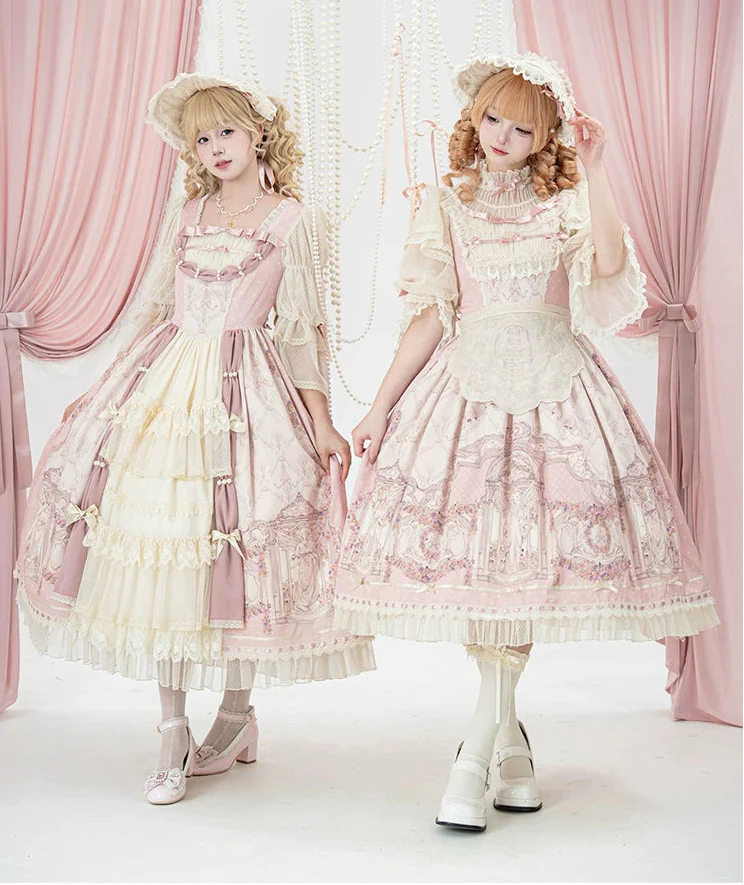 [pre-order Deadline: April 26] Rococo Lace Pink Classic Lolita Dress + Apron + Bonnet