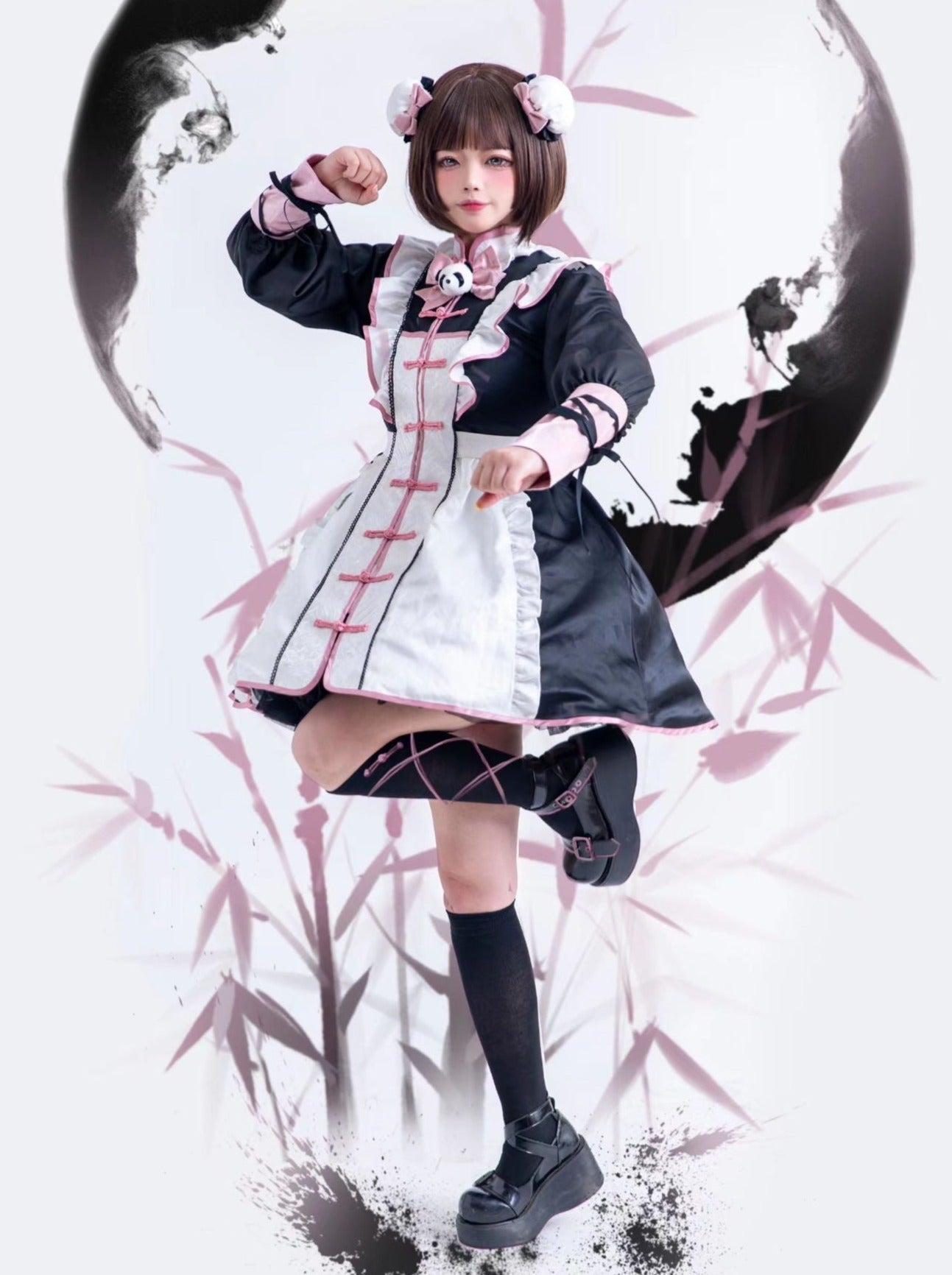Chinese-style Red Panda Maid Lolita Dress + Accessories