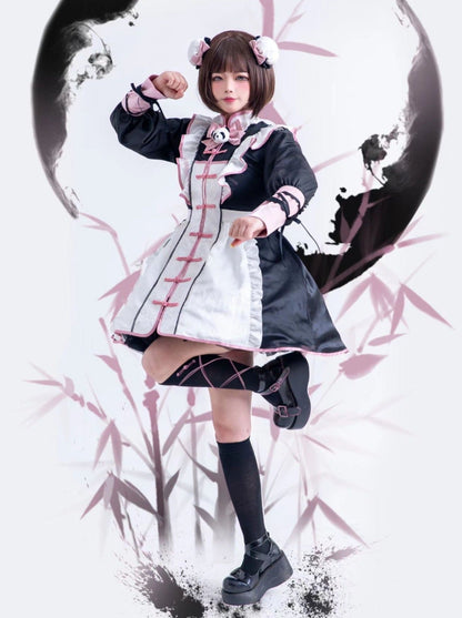 Chinese-style Red Panda Maid Lolita Dress + Accessories