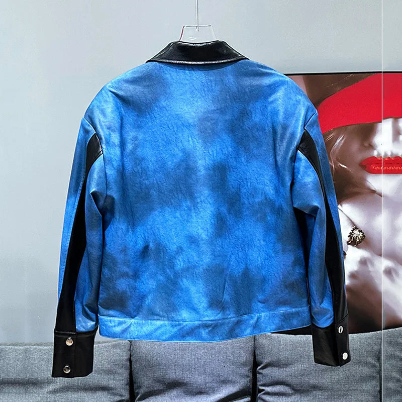 Classic Leather Jacket Blue