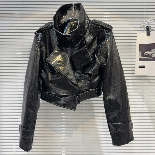 Cropped Leather Jacket Black