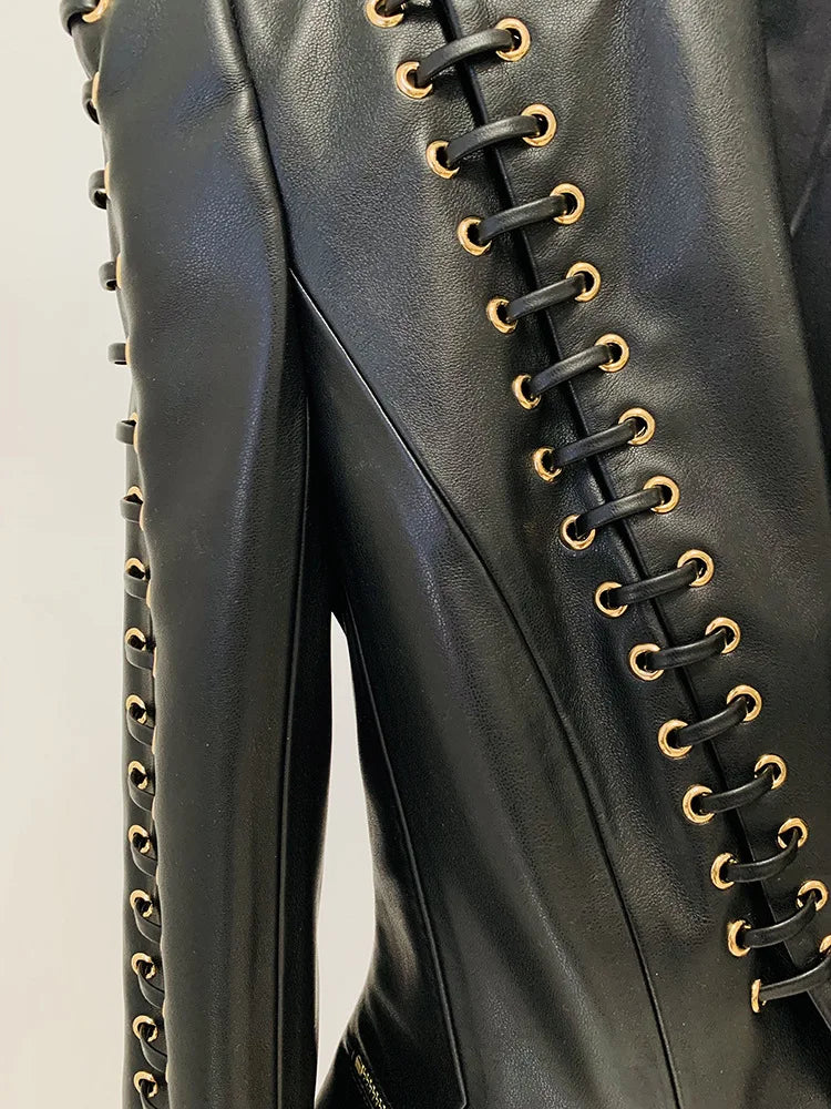 Rope Lacing Leather Jacket