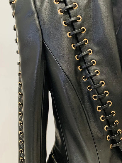 Rope Lacing Leather Jacket