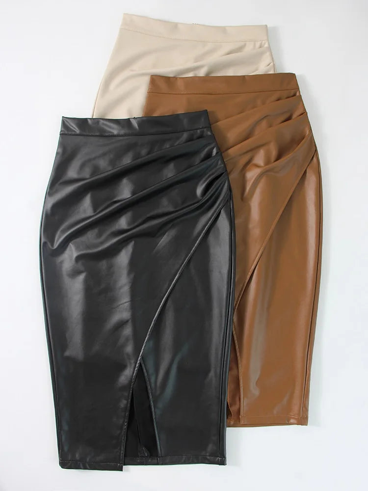 Leather Midi Skirt Black